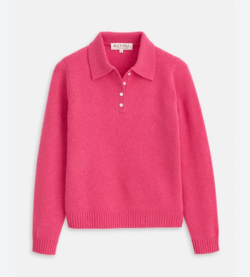 ALEX MILL Alice Polo In 100% Cashmere Pink Size Small